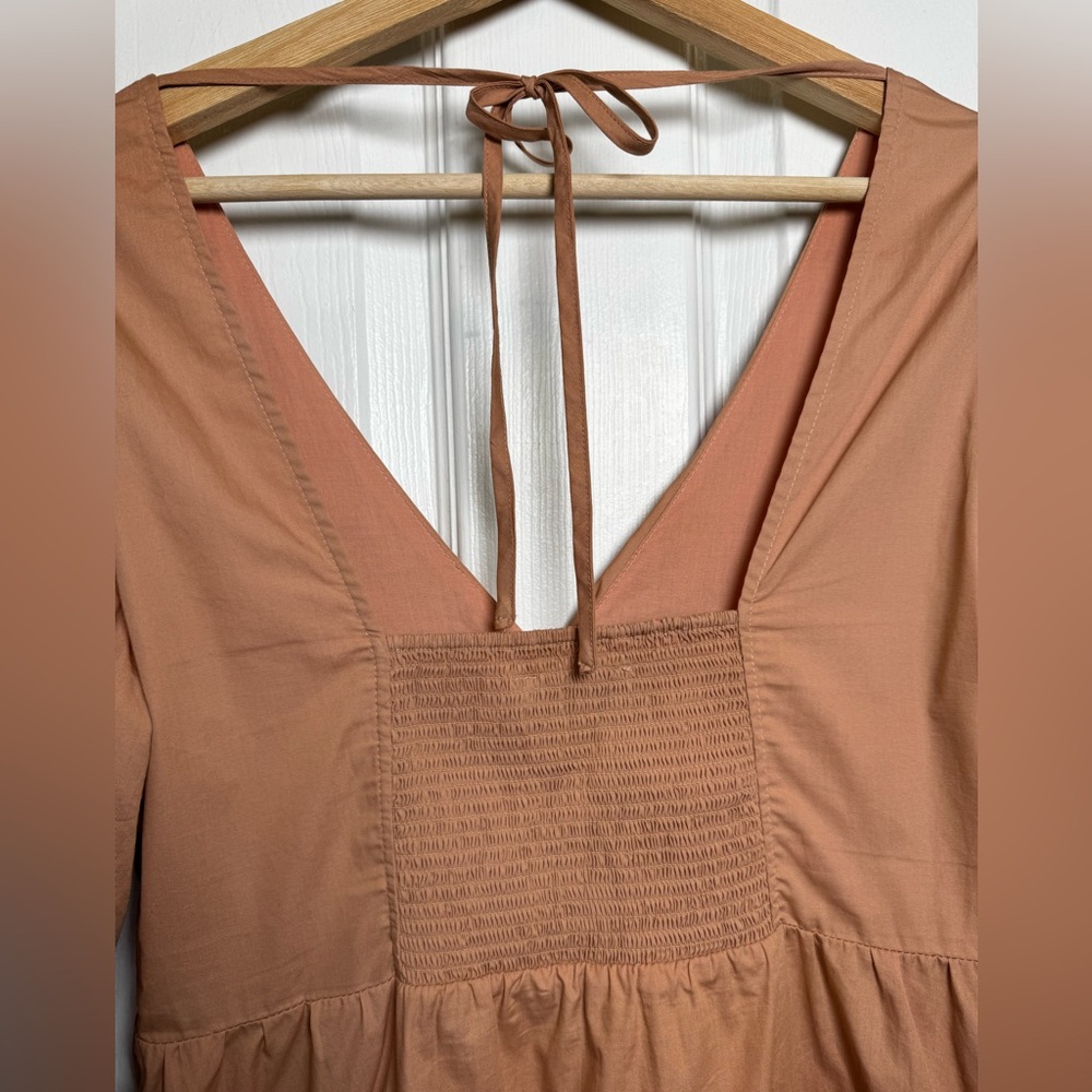 Intermix Twist Front Tiered Mini Dress Puff Sleeve 100% Cotton Tan Size 8 - Picture 11 of 12